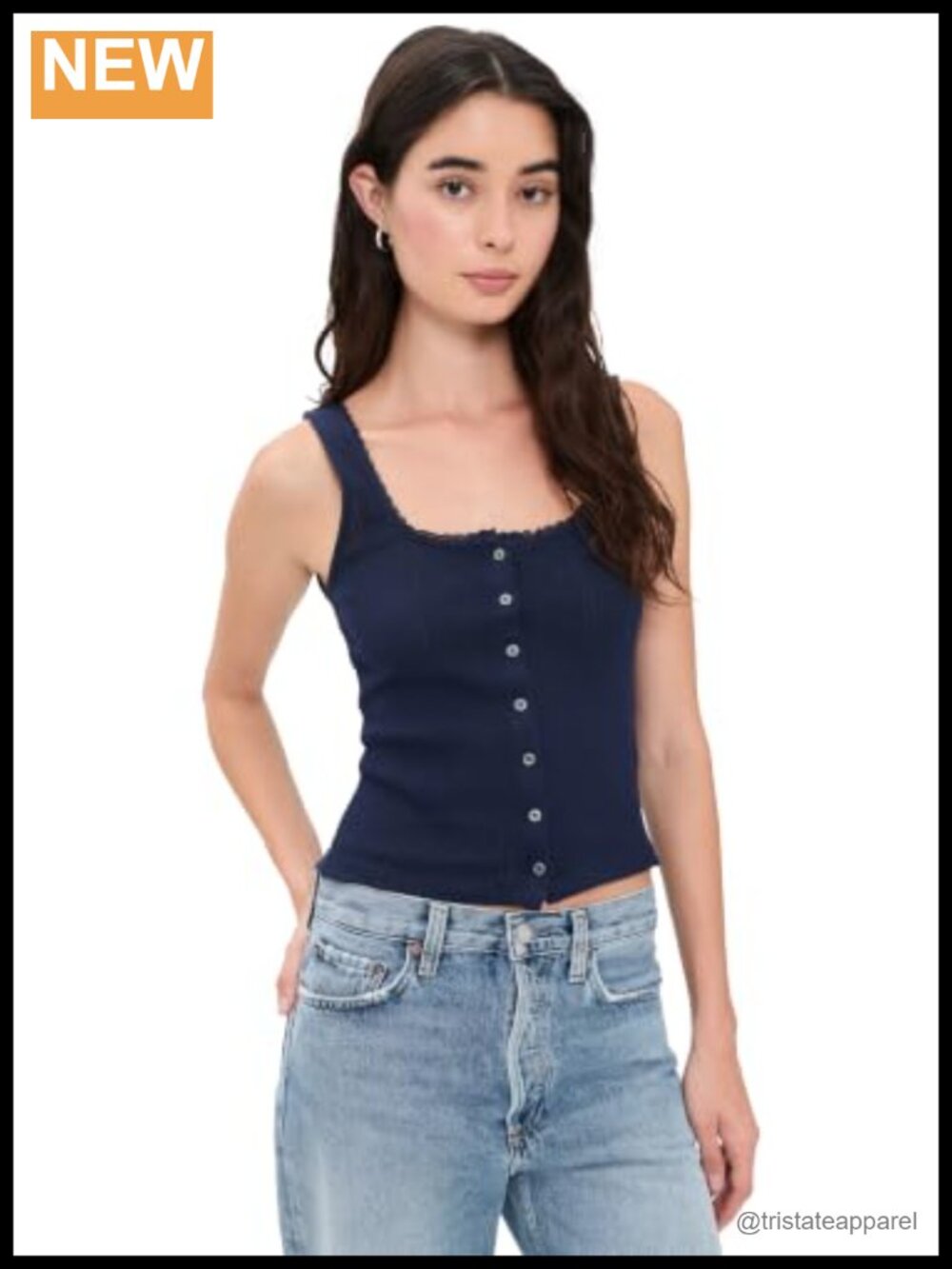 Good American Women's Pointelle Button Down Tank Top